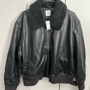 GAP Black Bomber Jacket with Shearling Collar